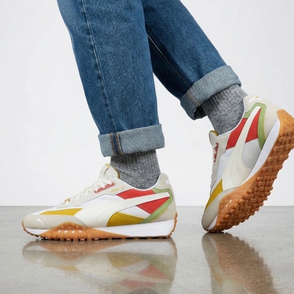 Puma sneakers Men 6 womens 7.5 Fast Rider Source Marshmallow Red Yellow retro